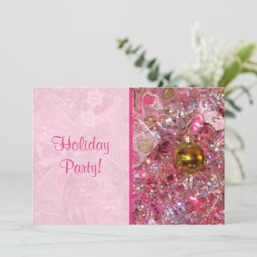 Glitzy Silver en Pink Holiday Party Uitnodiging (Staand voorkant)