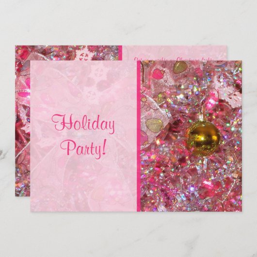 Glitzy Silver en Pink Holiday Party Uitnodiging (Voorkant / Achterkant)