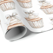 Glitzy Silver White Cupcakes Bow Birthday Cadeaupapier (Rol Hoek)
