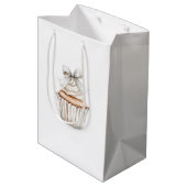 Glitzy Silver White Cupcakes Bow Birthday Medium Cadeauzakje (Achterkant Gekanteld)