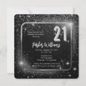 Glitzy Sparkles | Stars Silver 21st Birthday Party Kaart (Voorkant)