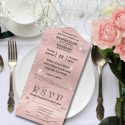 Glitzy Sparkly Blush Roze Zilver E-mail All In One Uitnodiging