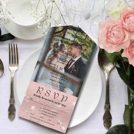 Glitzy Sparkly Blush Roze Zilver Foto All In One Uitnodiging