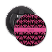 Glitzy Sparkly Hot Pink Glitter Damask Button Flesopener (Voorkant)
