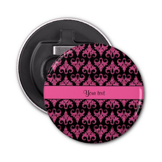 Glitzy Sparkly Hot Pink Glitter Damask Button Flesopener (Voorkant)