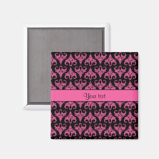 Glitzy Sparkly Hot Pink Glitter Damask Magneet (Voorkant / Achterkant)
