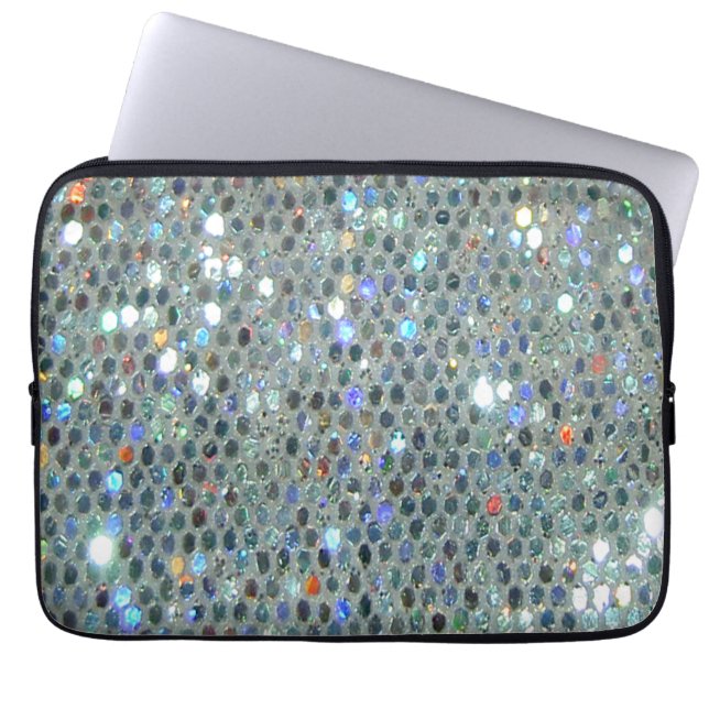 Glitzy Sparkly Silver Bling Glitter Laptop Sleeve (Voorkant)