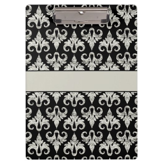 Glitzy Sparkly Silver Glitter Damask Klembord (Voorkant)