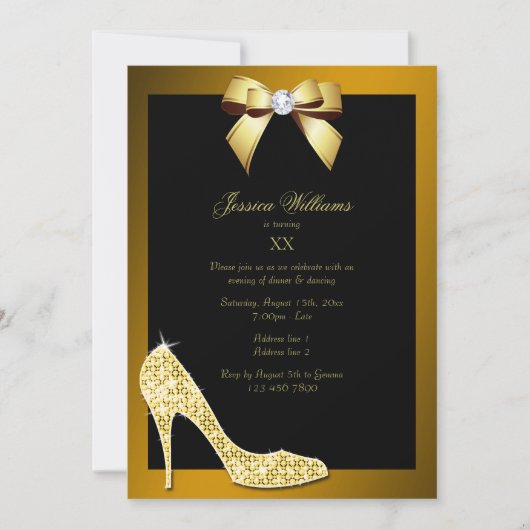 Glitzy Sparkly Stiletto, Gouden Boog Verjaardagsfe Kaart (Voorkant)