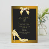 Glitzy Sparkly Stiletto, Gouden Boog Verjaardagsfe Kaart (Staand voorkant)