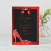 Glitzy Sparkly Stiletto, Red Bow verjaardagsfeestj Kaart (Staand voorkant)