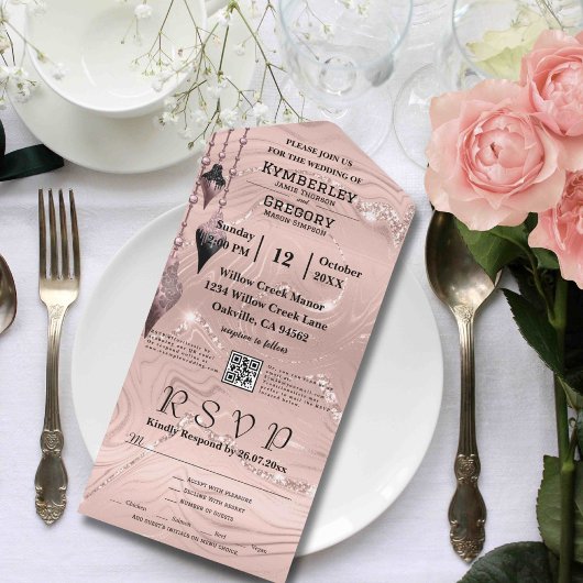 Glitzy Sparkly Zilver Roze Kerst QR Code All In One Uitnodiging