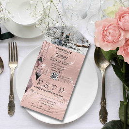 Glitzy Sparkly Zilveren Roze Kerstmis Foto QR Code All In One Uitnodiging