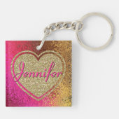 Glitzy Sweet 16 Roze & Gold Custom Sleutelhanger (Achterkant)