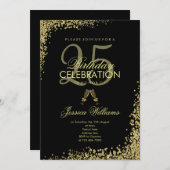 Glitzy Zwart & Goud "Champagne Toast" Verjaardag Kaart (Voorkant / Achterkant)