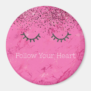 Glitzy Zwart Wimpers Roze Marmer Glitter Magneet