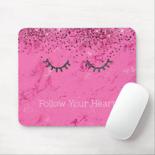 Glitzy Zwart Wimpers Roze Marmer Glitter Muismat