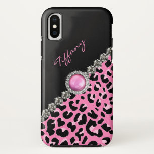 Glitzzy Pink Jaguar Print iPhone X Hoesje