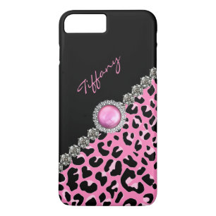 Glitzzy Pink Jaguar Print iPhone 7 Plus Hoesje