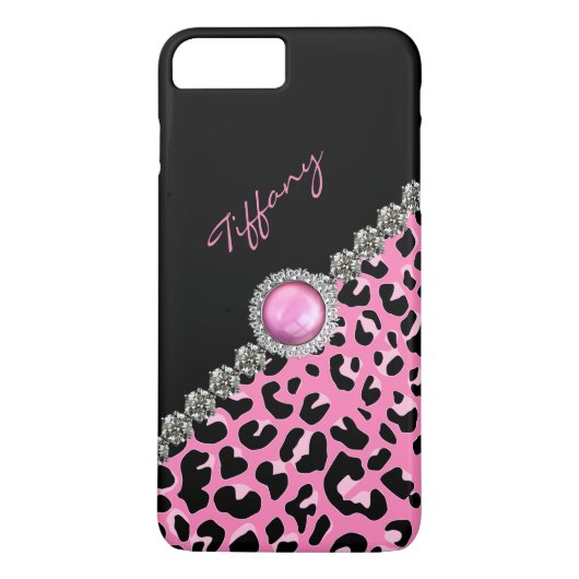 Glitzzy Pink Jaguar Print iPhone 7 Plus Hoesje (Achterkant)