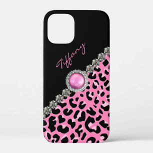 Glitzzy Pink Jaguar Print iPhone 12 Mini Hoesje