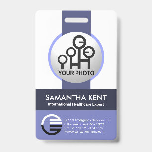 Globaal Blauw Gestreepte Foto Sjabloon Personeels Badge