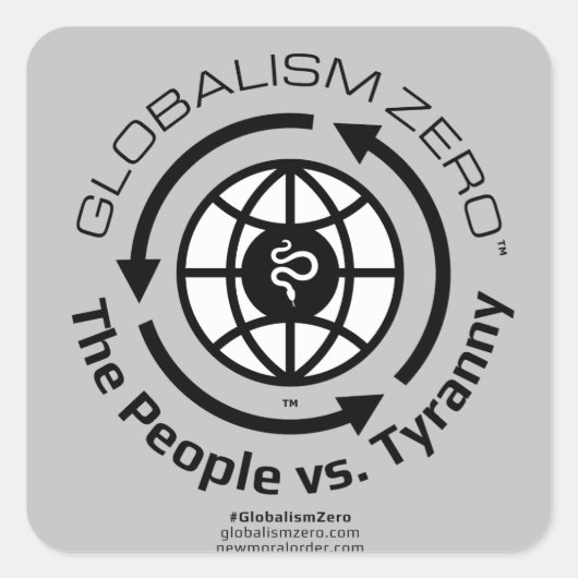 Globalism Zero™ Black Circle met witte Wereldbolle Vierkante Sticker (Voorkant)