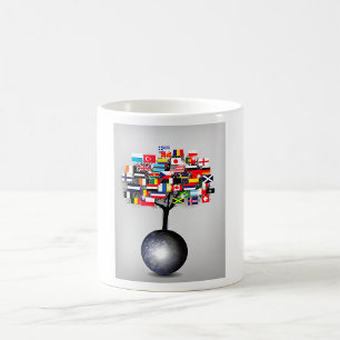Globe de la Terre avec des drapeaux d'arbre Mug