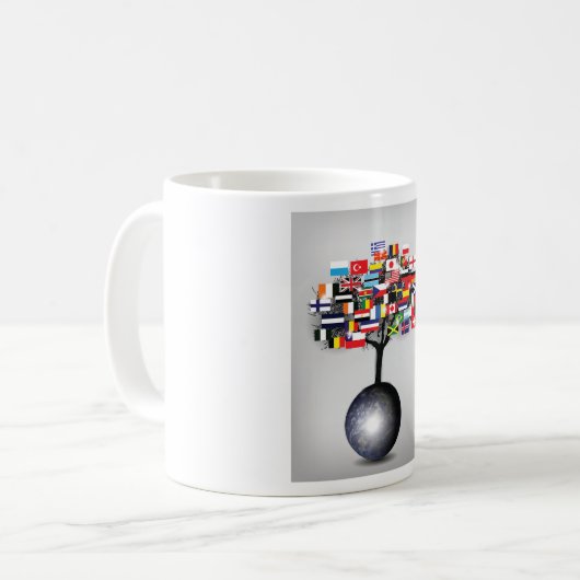 Globe de la Terre avec des drapeaux d'arbre Mug (Devant gauche)