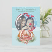 Globe De Neige De Noël Et Couple De Lapin Carte ph (Debout devant)