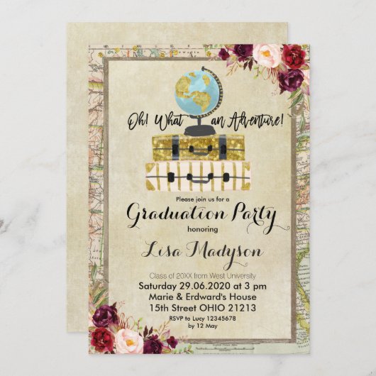 GLOBE Marsala Aventure Invitation de la fête de gr (Devant / Derrière)