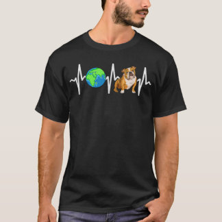 Globe Planet Earth Bulldog Heartbeat Dog Lover T-shirt