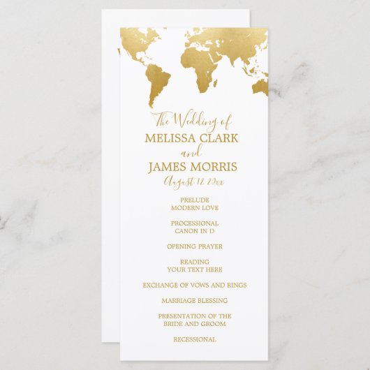 Globetrotter Glam Wedding Ceremony Program Programma (Voorkant / Achterkant)