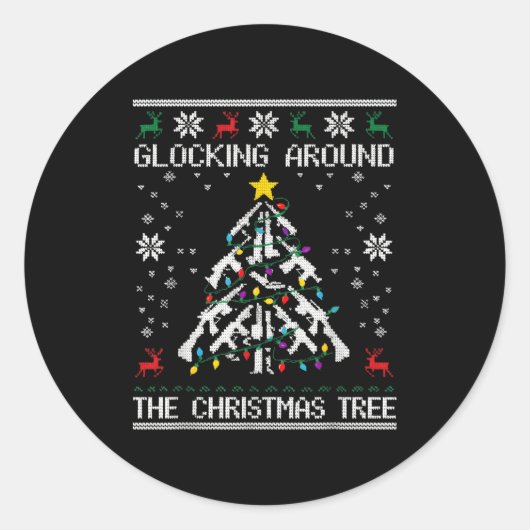 Glocking Around The Christmas Tree Ugly Christmas  Ronde Sticker (Voorkant)