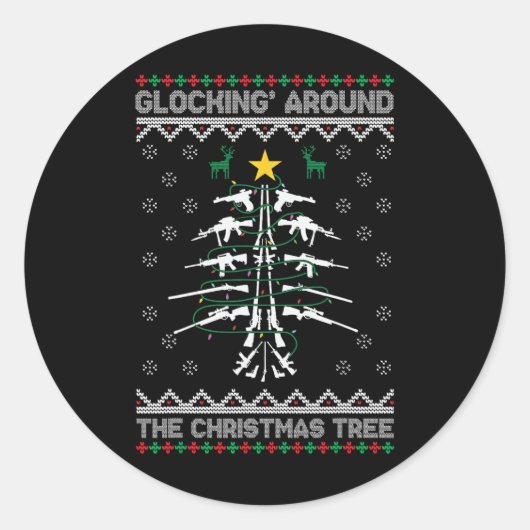 Glocking Around The Christmas Tree Ugly Christmas  Ronde Sticker (Voorkant)