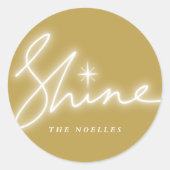 Gloed Handwrite script voor Gold Modern Holiday Ronde Sticker (Voorkant)