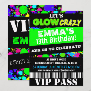 Gloed in de Donkere Neon Party VIP Pass Birthday Kaart