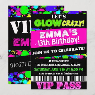Gloed in de Donkere Neon Party VIP Pass Birthday Kaart