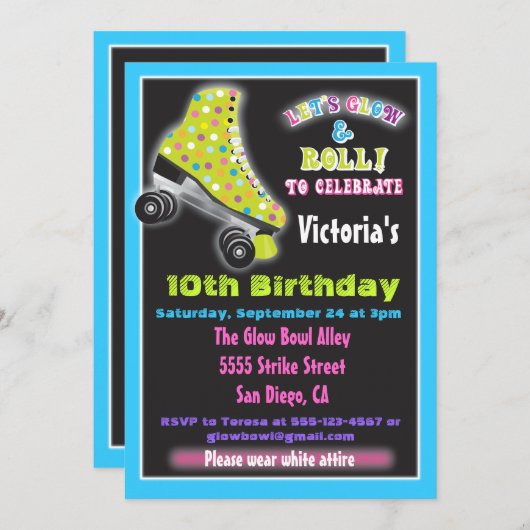 Gloed in de uitnodigingen van de donkere rol Skati (Voorkant / Achterkant)