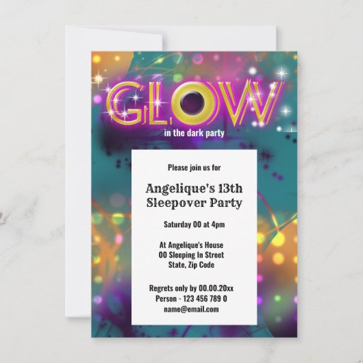 Gloed in het donker neonfeest voor kinderen kaart (Voorkant)