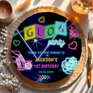 Gloed Neon Lights Bedankt Verjaardagsfeest Papieren Bordje