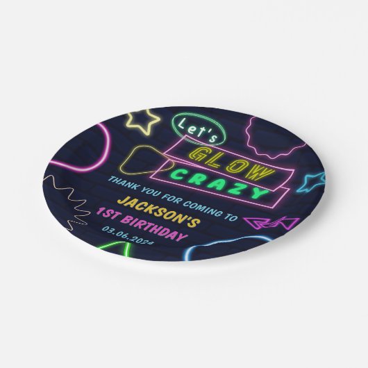Gloed Neon Lights Bedankt Verjaardagsfeest Papieren Bordje (Gekanteld)