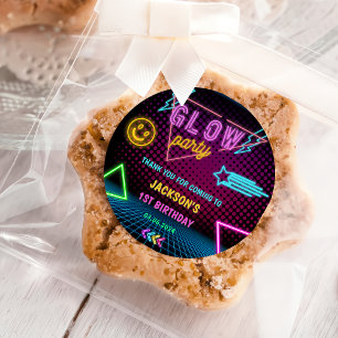 Gloed Neon Lights Bedankt Verjaardagsfeest Ronde Sticker