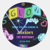 Gloed Neon Lights Bedankt Verjaardagsfeest Ronde Sticker (Voorkant)