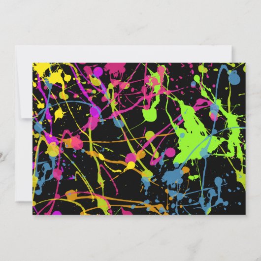 Gloed neon verf splatter verjaardagsfeestje uitnod kaart (Achterkant)