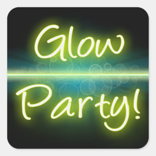 Gloed Party, Geel/Groen Blacklight Vierkante Sticker