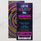 Gloed Party Ticket Pass Birthday Kaart (Voorkant / Achterkant)
