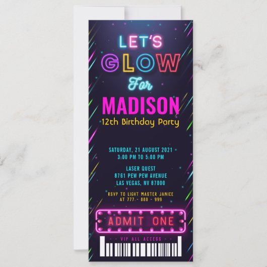 Gloed Party Ticket Pass Birthday Kaart (Voorkant)
