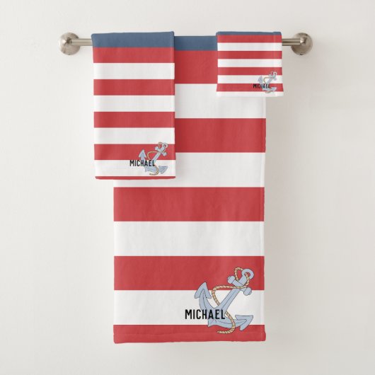 Gloeiend monogram met schattige Anchor Navy en roo Bad Handdoek (Insitu)