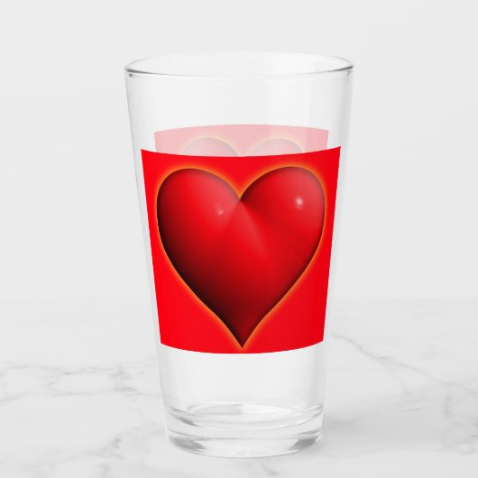 Gloeiend Rode 3-D Hart Glas (Voorkant)
